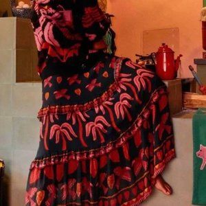 Farm Rio BlackTropical Magic Tiered Maxi Skirt Bohemian Tropical